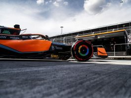 Daniel Ricciardo, McLaren MCL36, leaves the garage side on